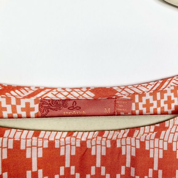 Prana Aleen Top Sleeves Lightweight Hiking Boho Geometric SunlitOrange Size M - Picture 3 of 9
